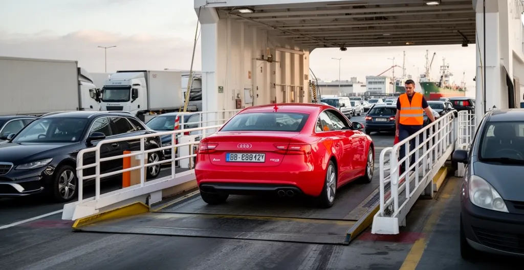 Véhicule personnel embarquant sur la rampe d'accès du ferry pour la Corse